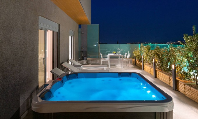 Petaloudes Apartment | Rhodes Skyline Suite with out Door Jacuzzi Sea View A2