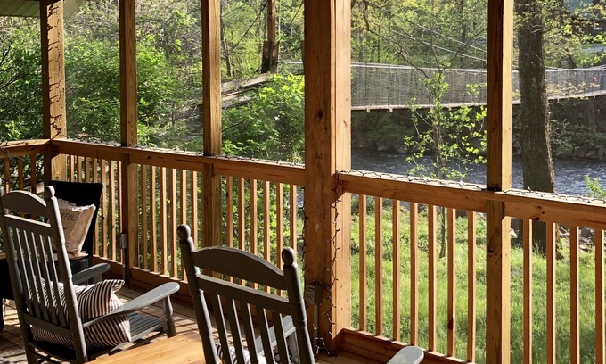 Townsend House | River Front: Cottage on Little River, screened back porch, fire pit by river