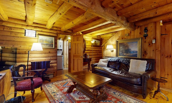 Wardsboro Cabin | Rustic cabin in serene location with fireplace and pool access