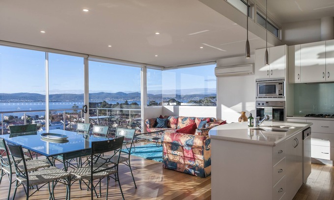 Sandy Bay House | Sandy Bay Sensation, a luxury home with river, mountain and Hobart city views.