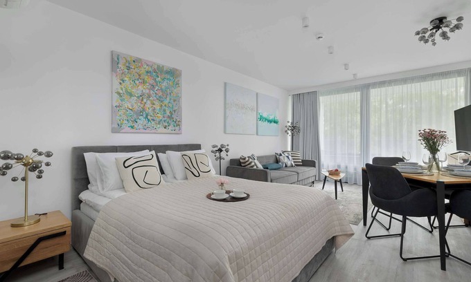 Uniescie Apartment | Sea&Lake Mielno | Unique Studio for a Family Holiday by the Sea | Balcony & Park