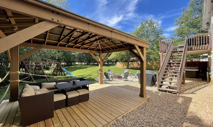 Long Pond House | Spacious Pocono Home w/A/C | Hot Tub | FirePit | Gazebo | Playground | Grill