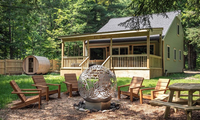 Traverse City House | Streamside | Nature-Lux w/Hot Tub, Sauna, Firepit, Game Area, Beautiful Setting