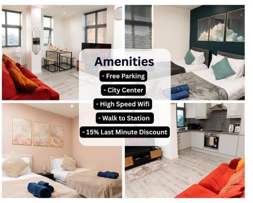 Leicester Apartment | Stylish 2 Bed 2 Bath Apartment - Sleeps 5 - 3 Mins to St Margarets Station & Highcross - Free Parking