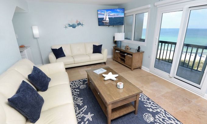 Sunnyside Condo | Stylish 2-Story Beachfront Condo with Gulf & Lake Views – Fully Renovated 2025