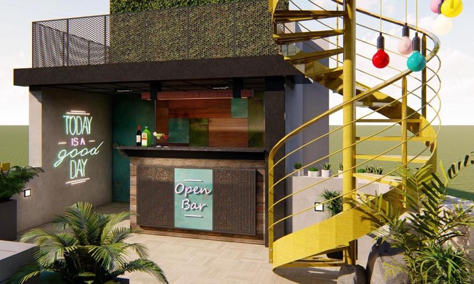 Hauz Khas House | Terrace jacuzzi with Bar & Garden