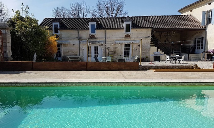 Monsec Apartment | Two bedroomed stone gite with shared pool, close to Brantome