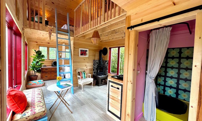 Lamoine Cabin | Unique, Colorful Off-grid Cabin