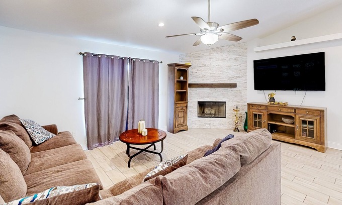 Doctors Inlet House | Updated home with patio, grill, wood-burning fireplace, central AC, & internet