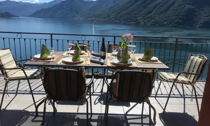 Argegno Apartment | Villa Panoramica 180 degree views of Lake Como from the wrap around terrace