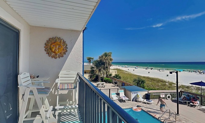 Bel Air Condo | Whispering Seas #205A | Gulf Front + Pool