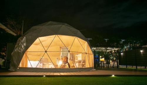 Glamping Dome with a cute big stuffed animal